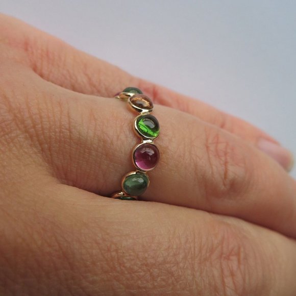 Natural Multi-Color Tourmalines In 14K Yellow Gold Band Ring Sz 6.75 - Picture 3 of 10